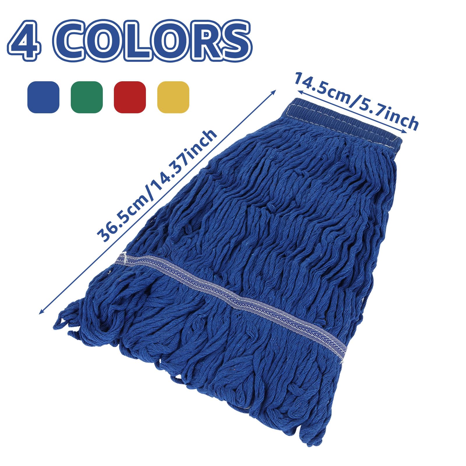 Lot de 4 têtes de balai à franges commerciales de rechange très résistantes, tête de balai à extrémité bouclée pour nettoyage humide en coton, recharge pour usage domestique, industriel et commercial