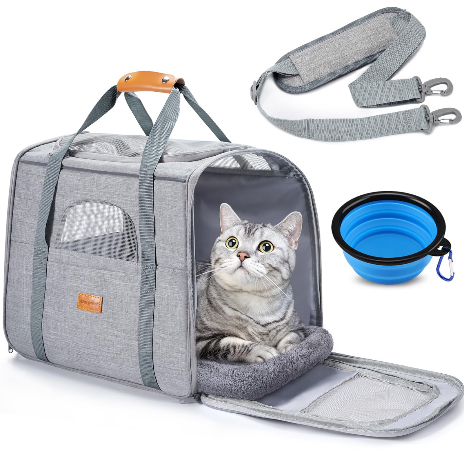 Morpilot Cat Transport Box for Large Cats and Puppies up to 7 kg, Cat Box, Dog Bag with Safety Zips, Foldable Shell, Transport Box for Cats and Dogs for Going to the Veterinarian Car Vehicle