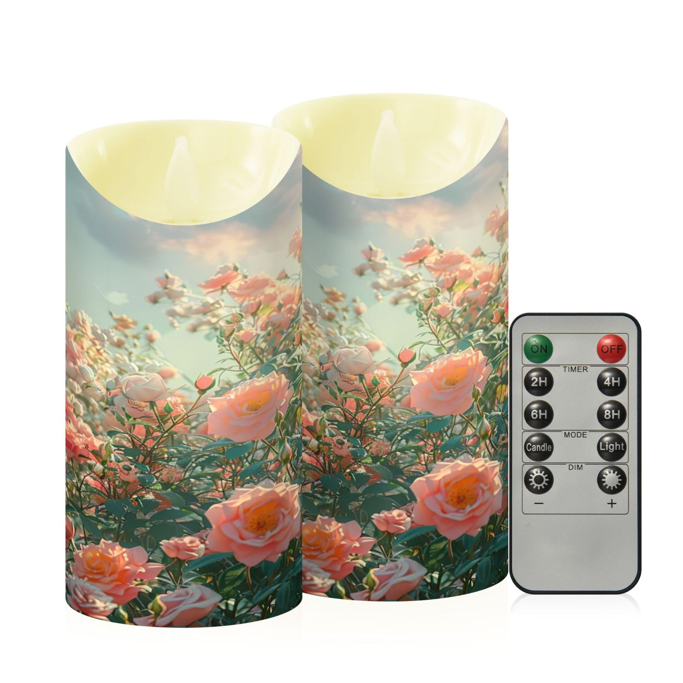 Sevdomey Spring Floral Flameless Candles With Remote Control, Realistic Flame Candles, 24H Timer Battery Operated Led Battery Candles For Home Decor