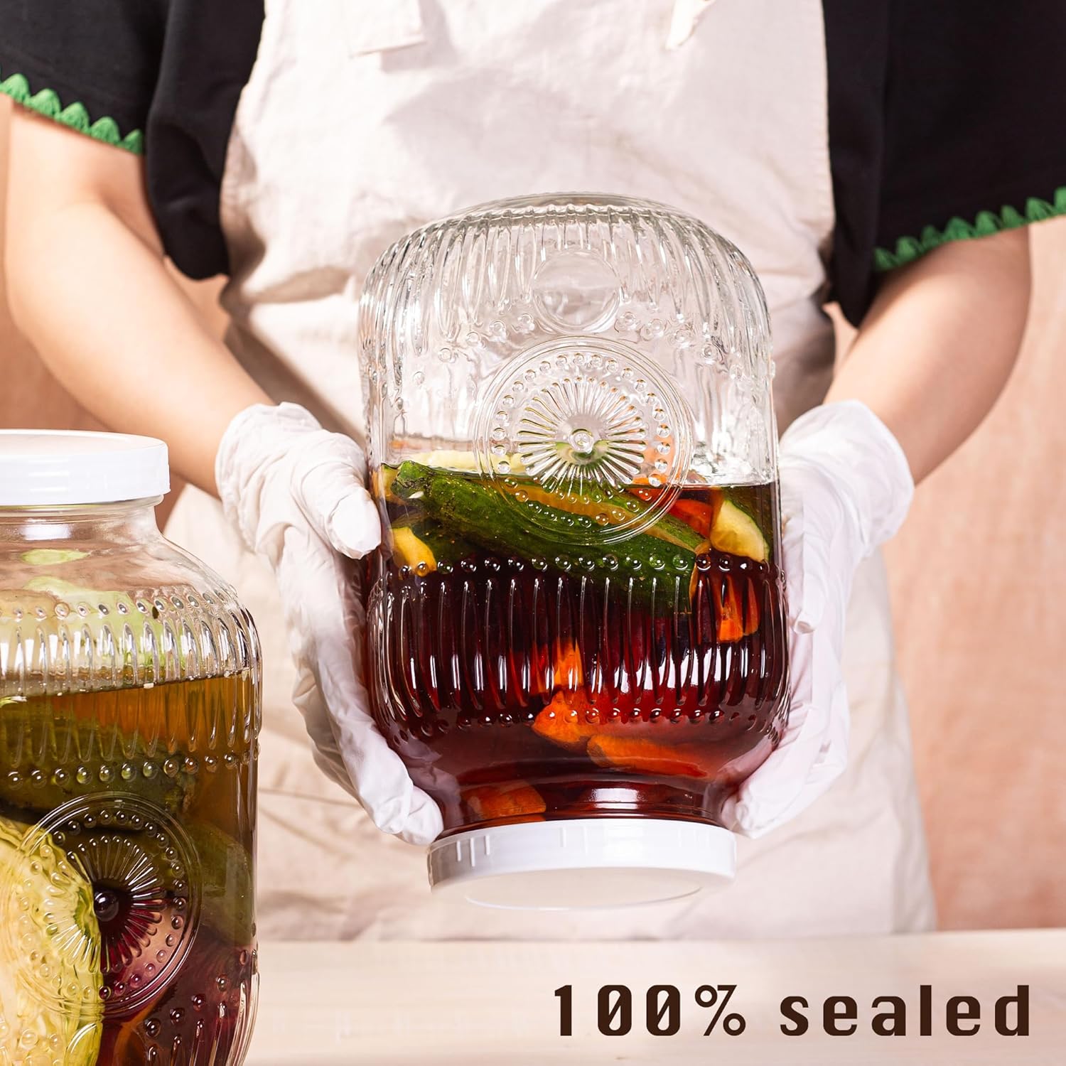 Amzcku 2 Pack 1 Gallon Glass Jar with Lid Wide Mouth, Large Mason Jar with Airtight Screw Lid and Handle, Glass storage containers, Cookie, Candy, Kombucha and fermention - Image 4