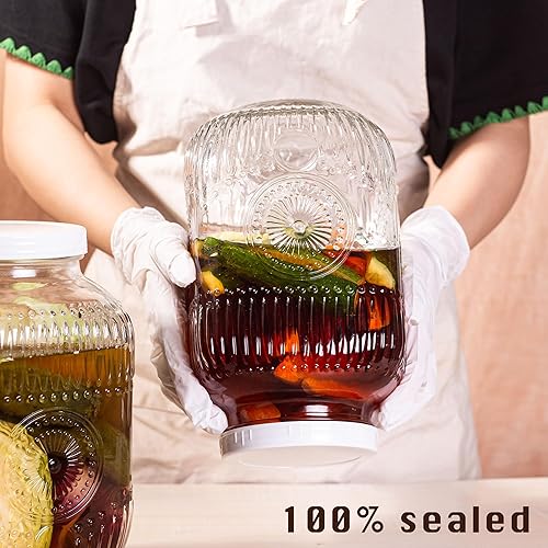 Miniatura 4 de Amzcku Paquete de 2 tarros de vidrio de 1 galón con tapa de boca ancha, tarro grande tipo Mason con tapa hermética de rosca y asa, recipientes de