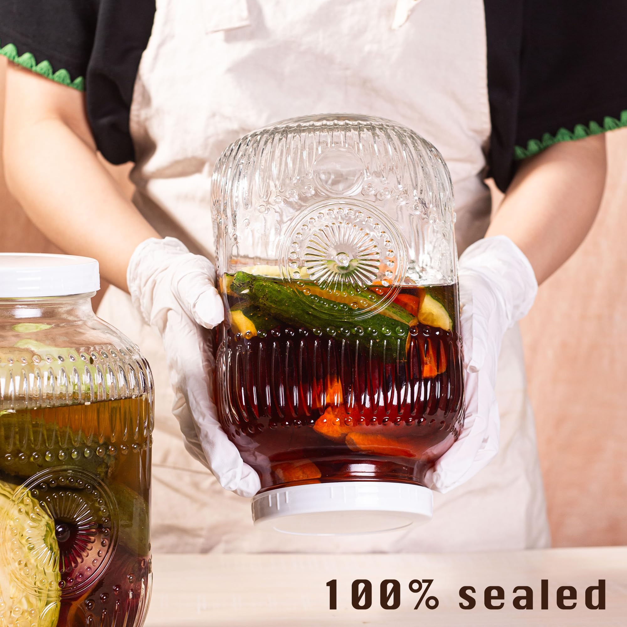 Amzcku Lot de 2 bocaux en verre de 3,8 l avec couvercle à large ouverture, grand bocal Mason avec couvercle à vis hermétique et poignée, récipients de stockage en verre, biscuits, bonbons, kombucha et