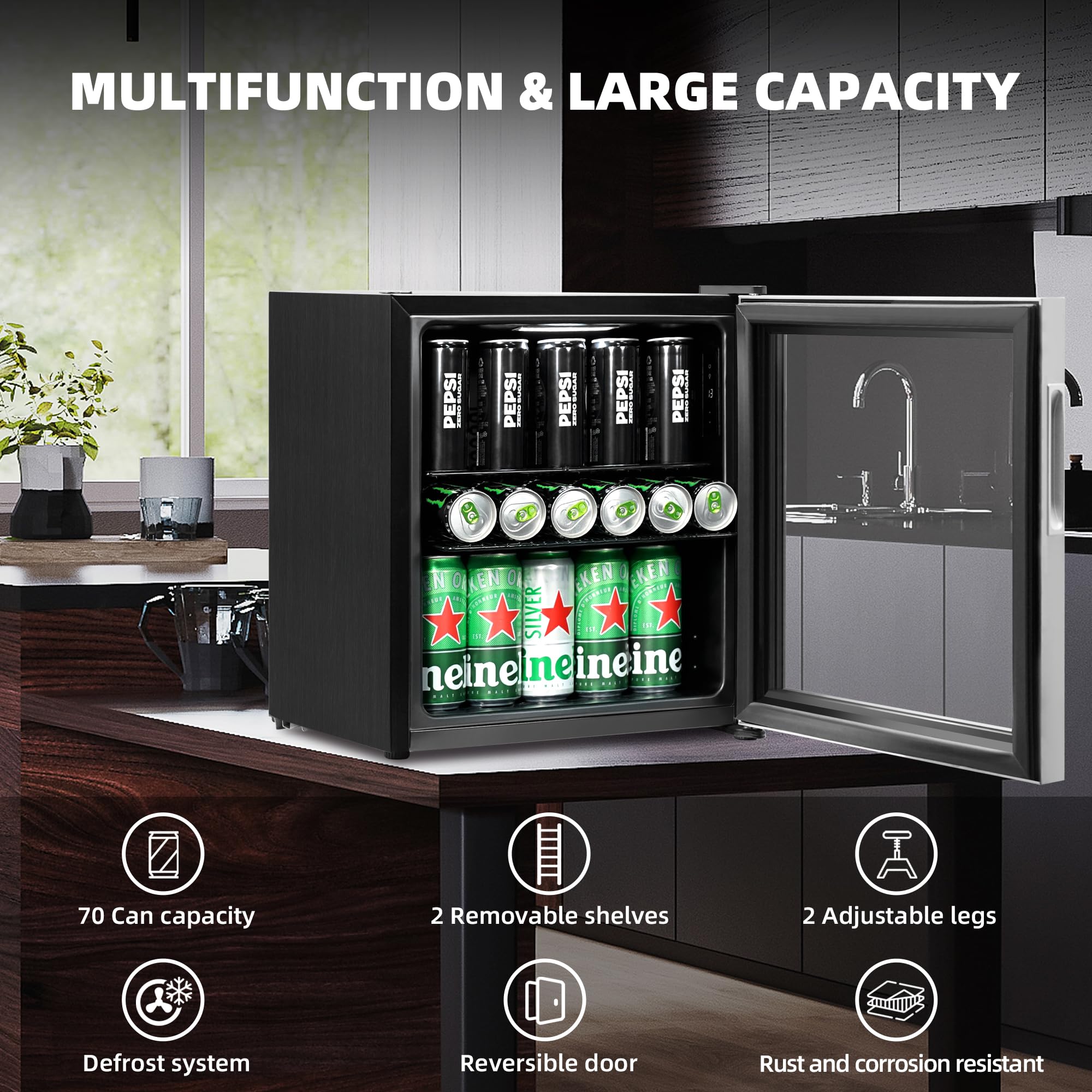 Tecnolove Beverage Refrigerator, 1.6 Cu.Ft Mini Fridge, Stainless Steel, LED Digital Temp Control, Double Glass Door, Adjustable & Removable Shelves, Compact Design For Home & Office on Fridge.com - View 6