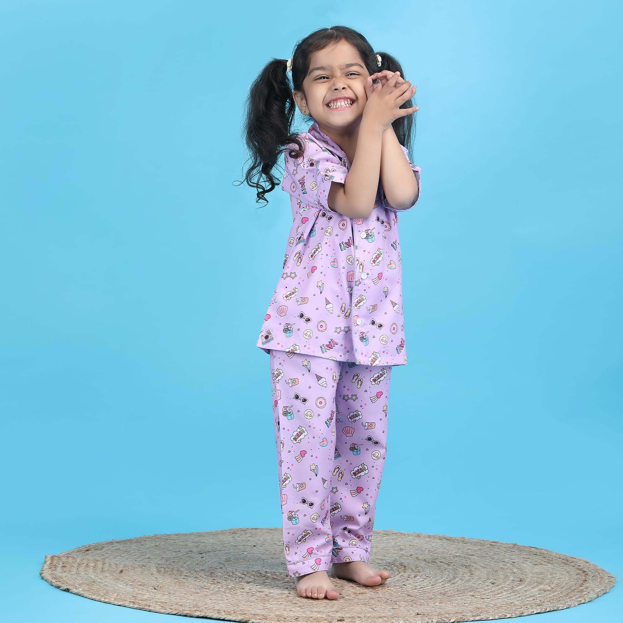 POLKA TOTS Soft Polyester Night Suit for Girls & Boys, Night Dress for Kids, Winter Night Suit for Girls, Comfortable Unisex Night Wear, Printed Pyjama Top Set (Ice Cream Print, 3-4 Y)