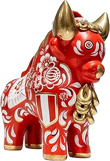 Pucará Bull Rojiblanco, Handpainted in Ceramic - 7.9" High, Ceramic Figurine, Sculpture, Stylized, Handmade, Made in Peru, Peruvian Tradition
