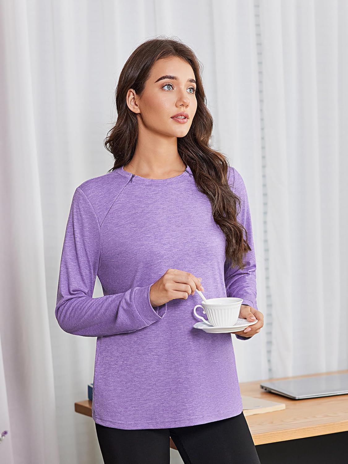 Deyeek Chemo Shirts for Port Access Women Long Sleeve Shoulder Post Surgery Shirt Dialysis Sweatshirts with Arm Zipper - Image 6