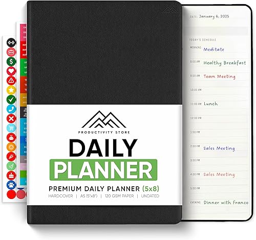 Agenda diaria 2024  Agenda diaria sin fecha de 6 meses con tareas diarias, objetivos y horario  Planificador de mejores objetivos para productividad