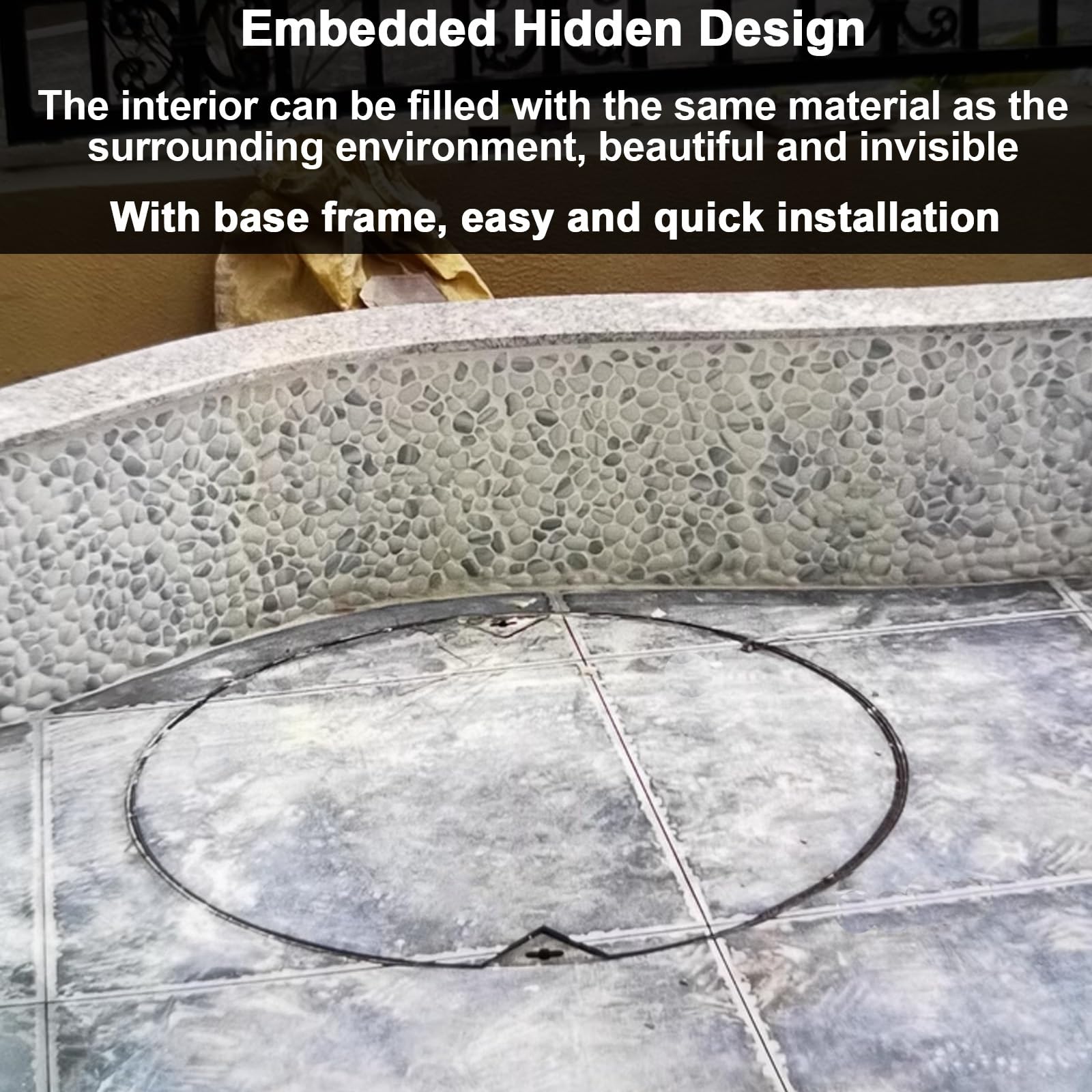 Arqueta Electrica Jardin Invisible con Base, Tapa para Alcantarilla con Marco Empotrada Redonda, Acero Inoxidable 304, para Pavimento de Patio, Capacidad de Carga 2T(60cm/23in)