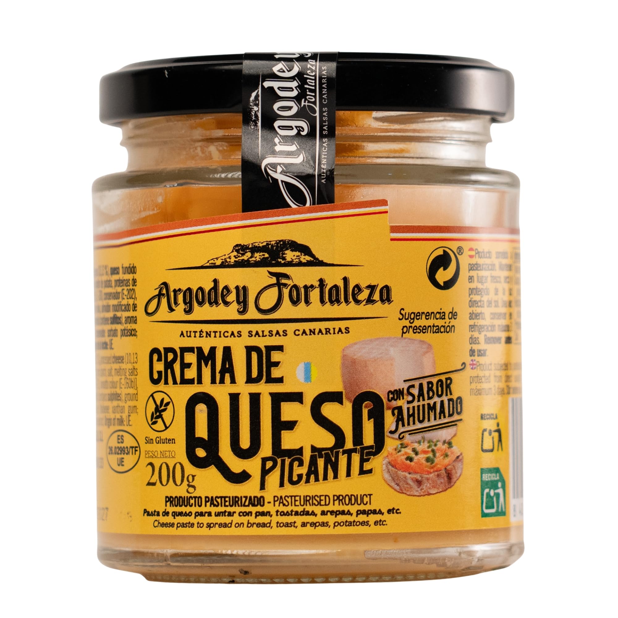 Argodey Fortaleza Crema de Queso Ahumado Picante 200g | Salsa Cremosa para Untar en Patatas, Pan, Tostadas, Sándwiches, Tacos, Nachos, Arepas, Empanadas y para Acompañar Carnes y Pescados