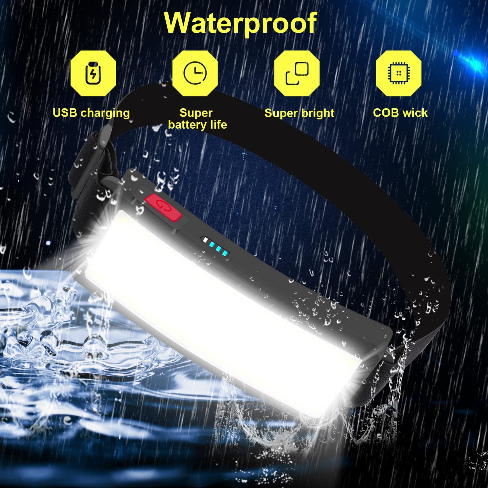 Wiederaufladbare Stirnlampen-Taschenlampe, 1500 Lumen Weitstrahl-LED-Stirnlampe, 3 Beleuchtungsmodi, leichte wasserdichte Lichtleisten-Scheinwerfer, geeignet für Outdoor, Laufen, Angeln, Camping