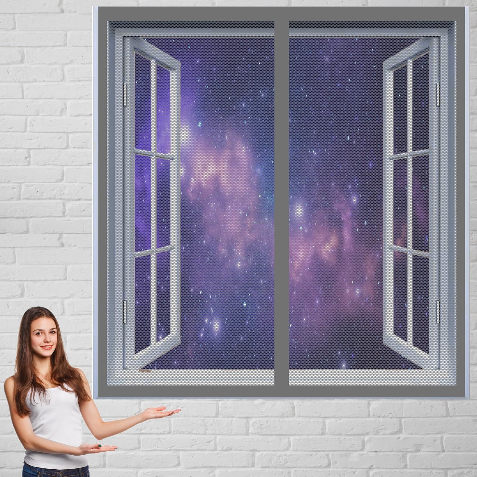 Magnetic Window Screen 95 x 50 cm(37 x 20inch) Portable Screen Door Mosquito Window Screen Mesh Curtain Keep Bug Out Let Fresh Air in for All Kinds of Window, Grey
