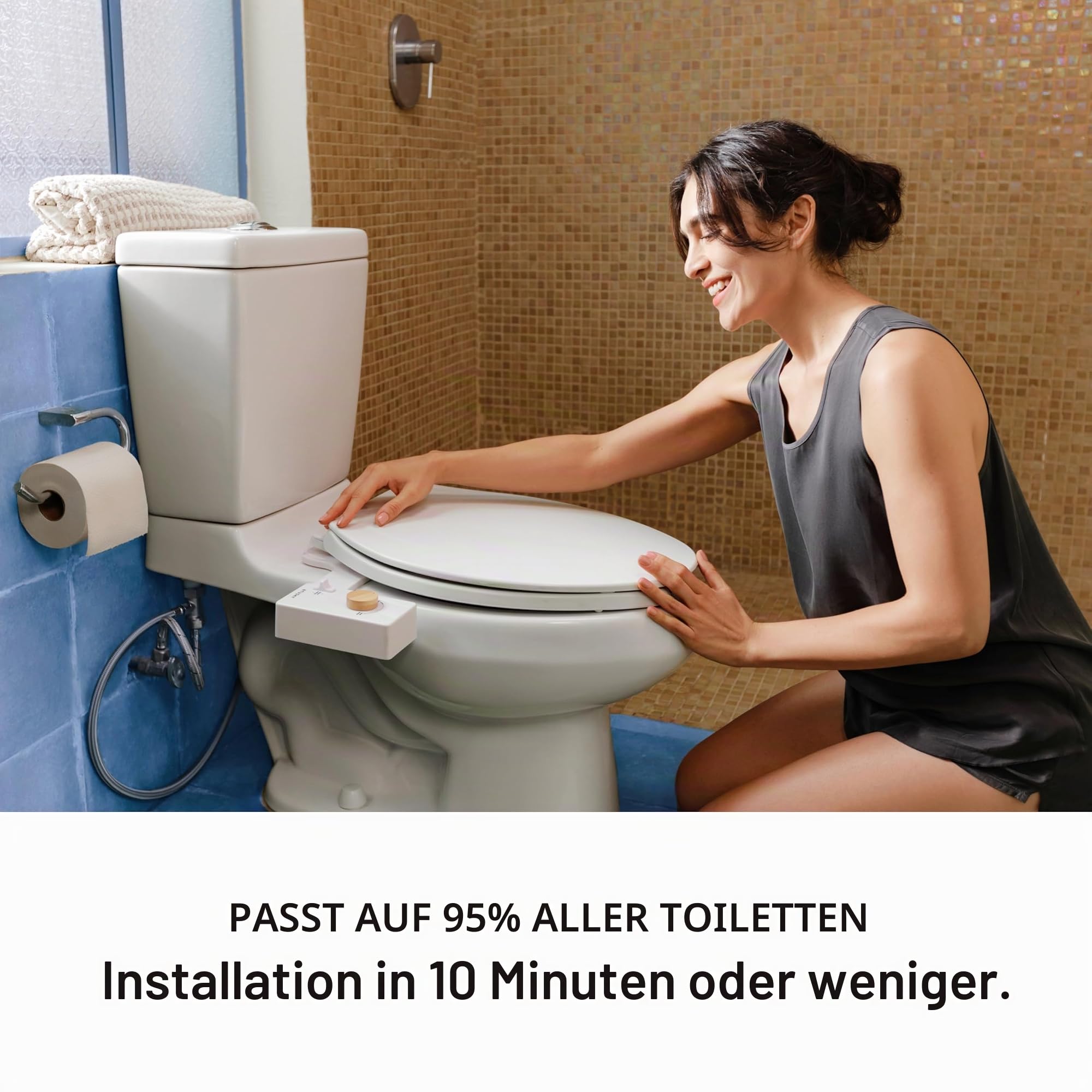TUSHY Classic 3.0 Bidet-Toilettensitz-Aufsatz, nicht elektrischer, selbstreinigender Wassersprüher mit verstellbarer Wasserdruckdüse, Winkelsteuerung, einfache Installation zu Hause, Platin | Nicht elektrischer, selbstreinigender Wassersprüher, verstellba