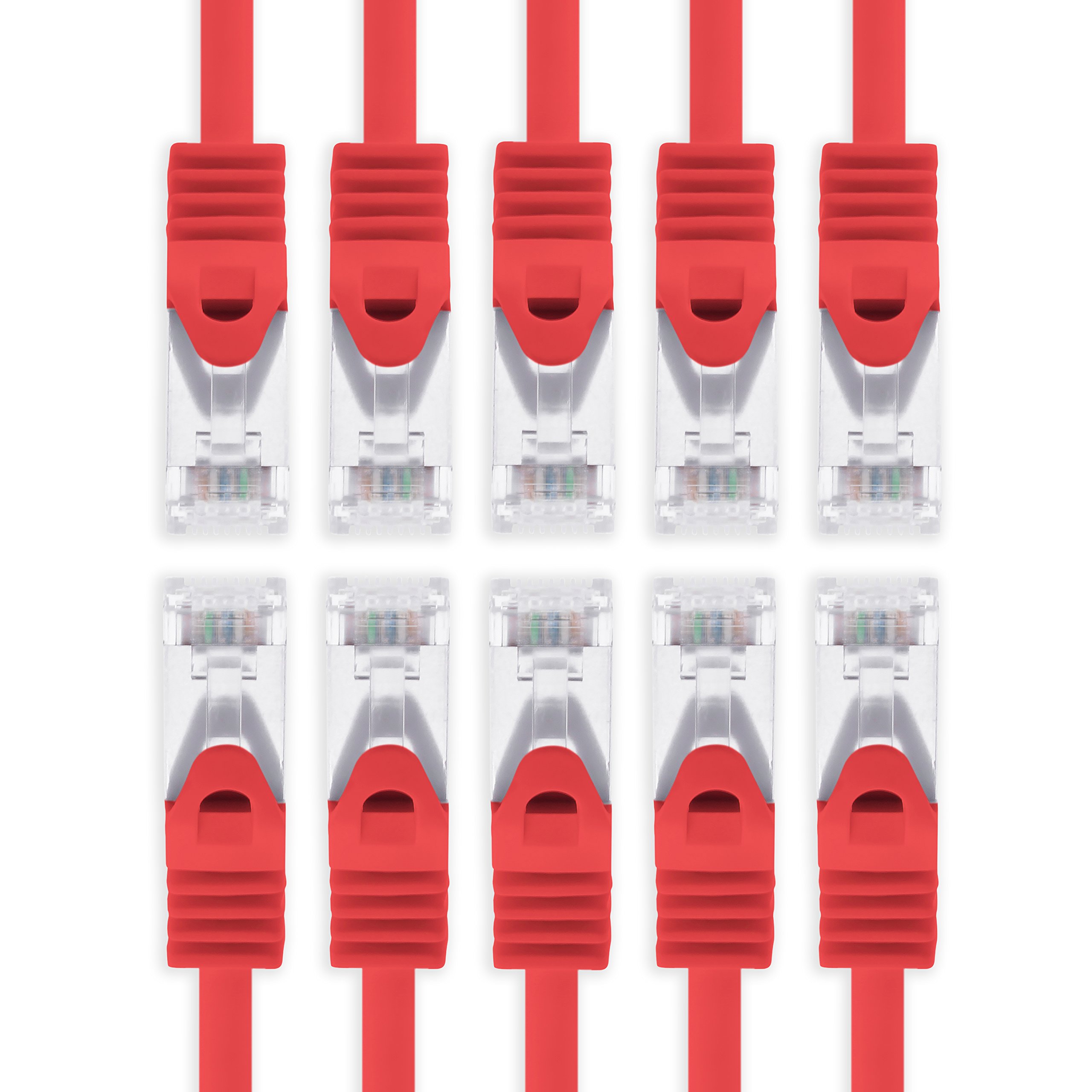1aTTack.de 0,5m - rot - 10 Stück Cat7 Netzwerkkabel SFTP Patchkabel Lankabel Rohkabel 10GB/s - 500 Mhz konfektioniert mit 2 RJ45 Stecker Cat 6a