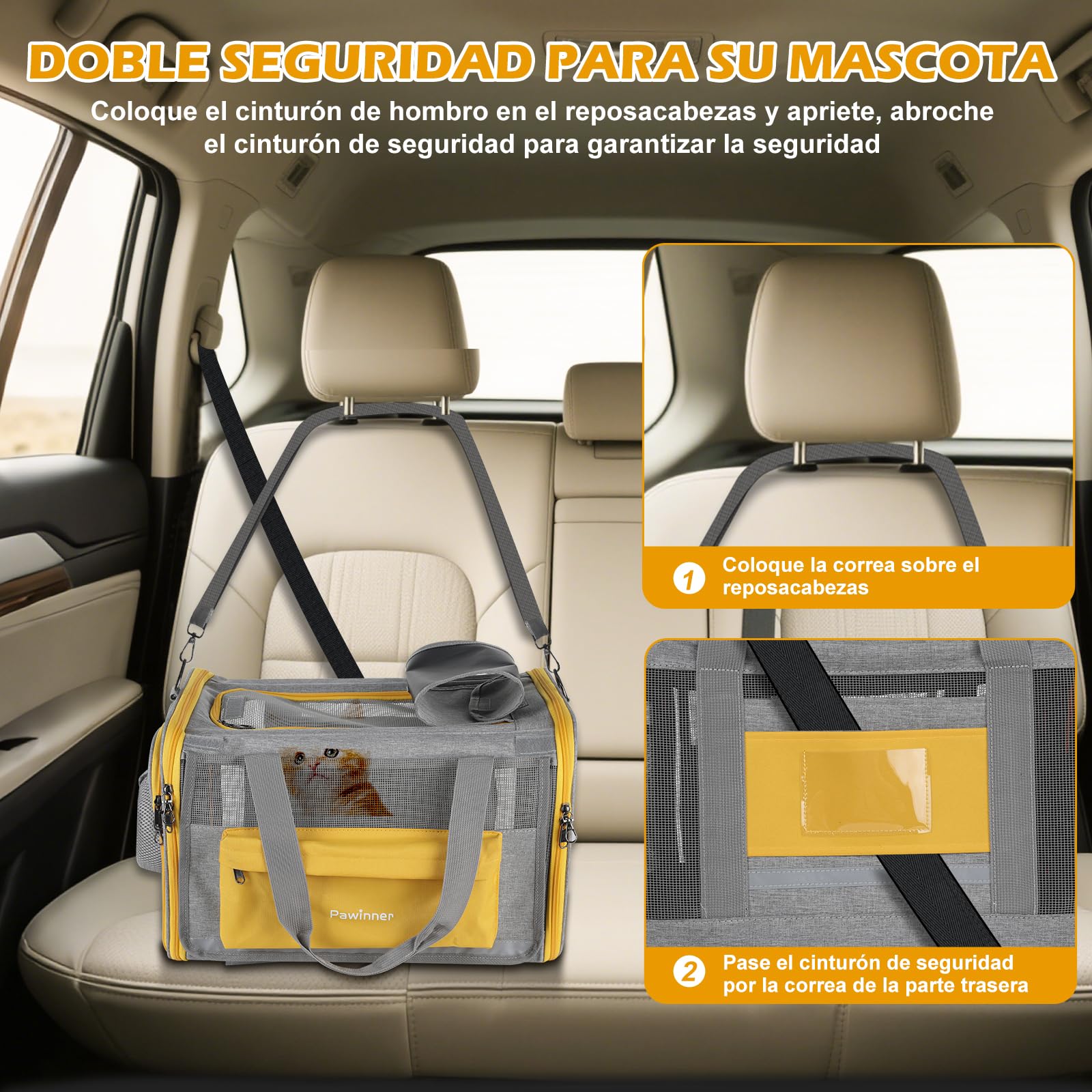 Transportín Perro Gato, Pawinner Transpirable Bolsa de Transporte para Mascotas, Llevar en Mano y Hombro 2 en 1, Plegable Fuardar, Adecuada para Gatos y Perros de hasta 9kg, 45 * 33 * 33cm