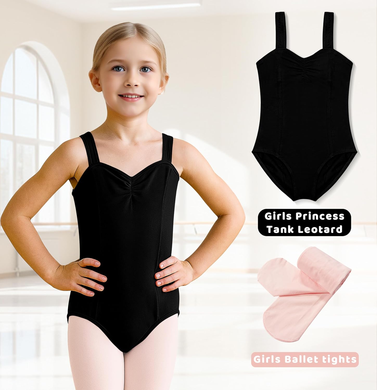 2Pcs Girls Princess Dance Leotard for Ballet Tank Dancewear, Full Front Lining - Image 3