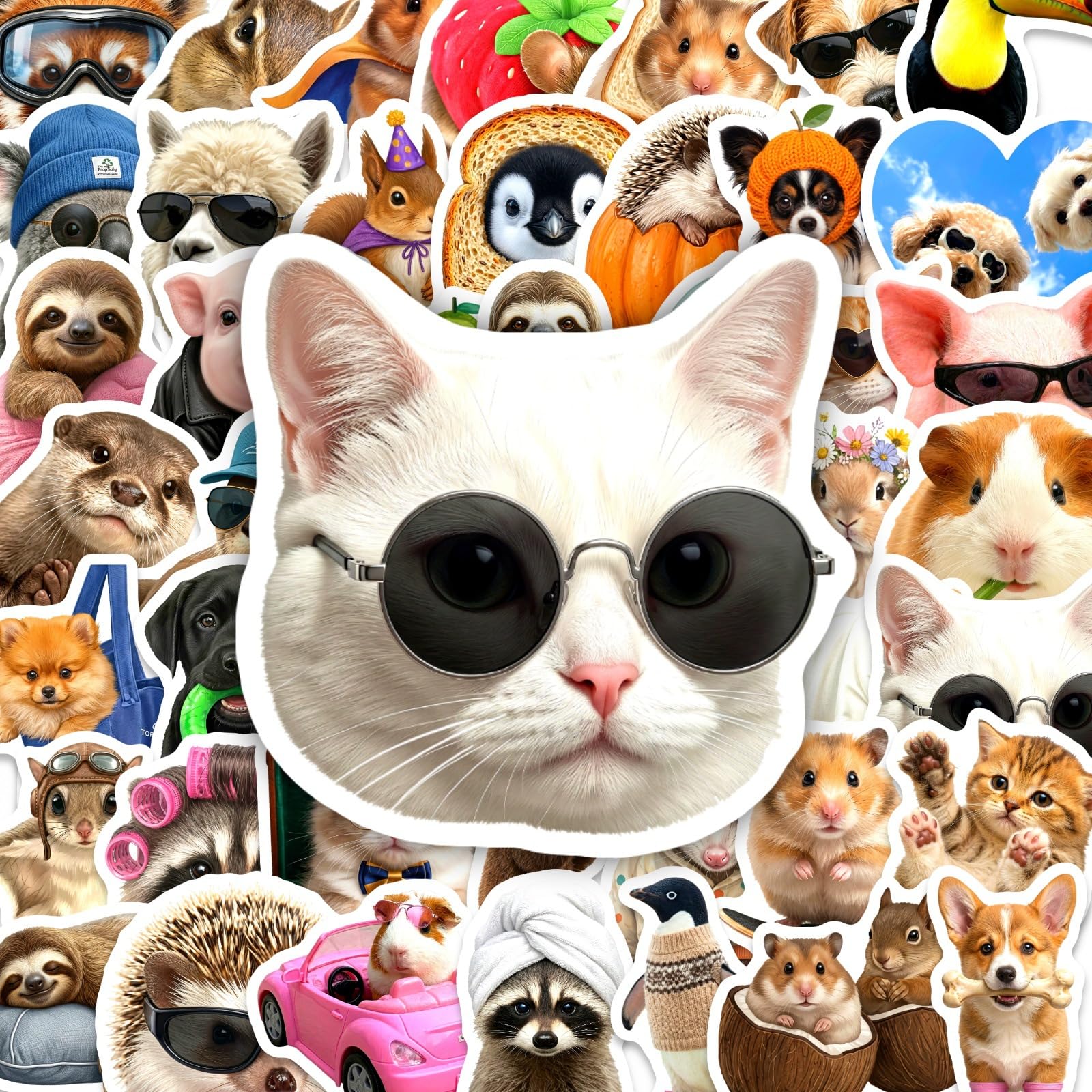 50Pcs Cute Animal Stickers Funny Pet Vinyl Decals for Laptops Skateboards Luggage Helmets Bikes and Phones Fans Lovers and Whimsical Vibe Enthusiasts