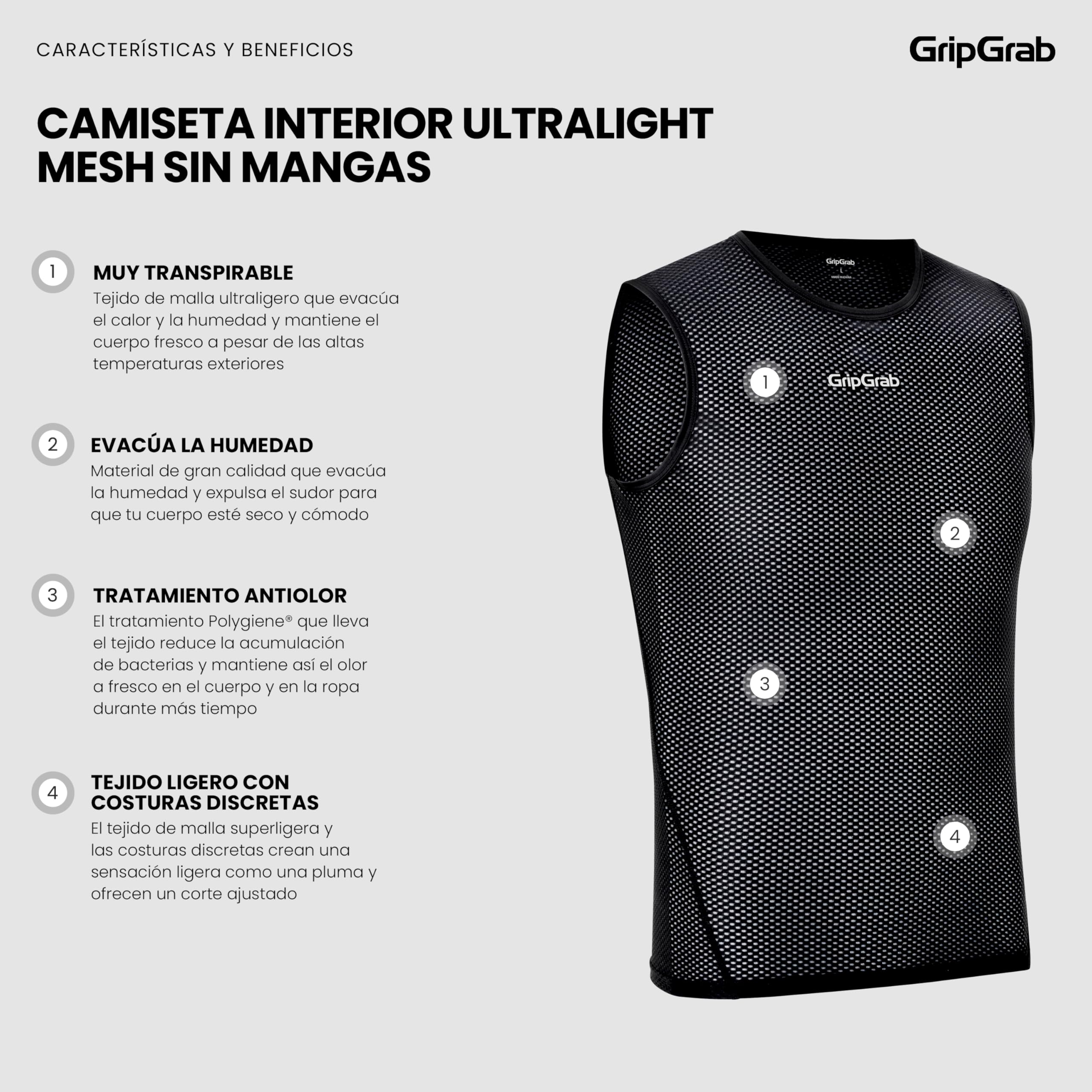 GripGrab Camiseta Interior Ciclismo Ultralight Pack 1 o 3 Uds Camiseta Tirantes Ciclismo Rejilla Segunda Piel Transpirable