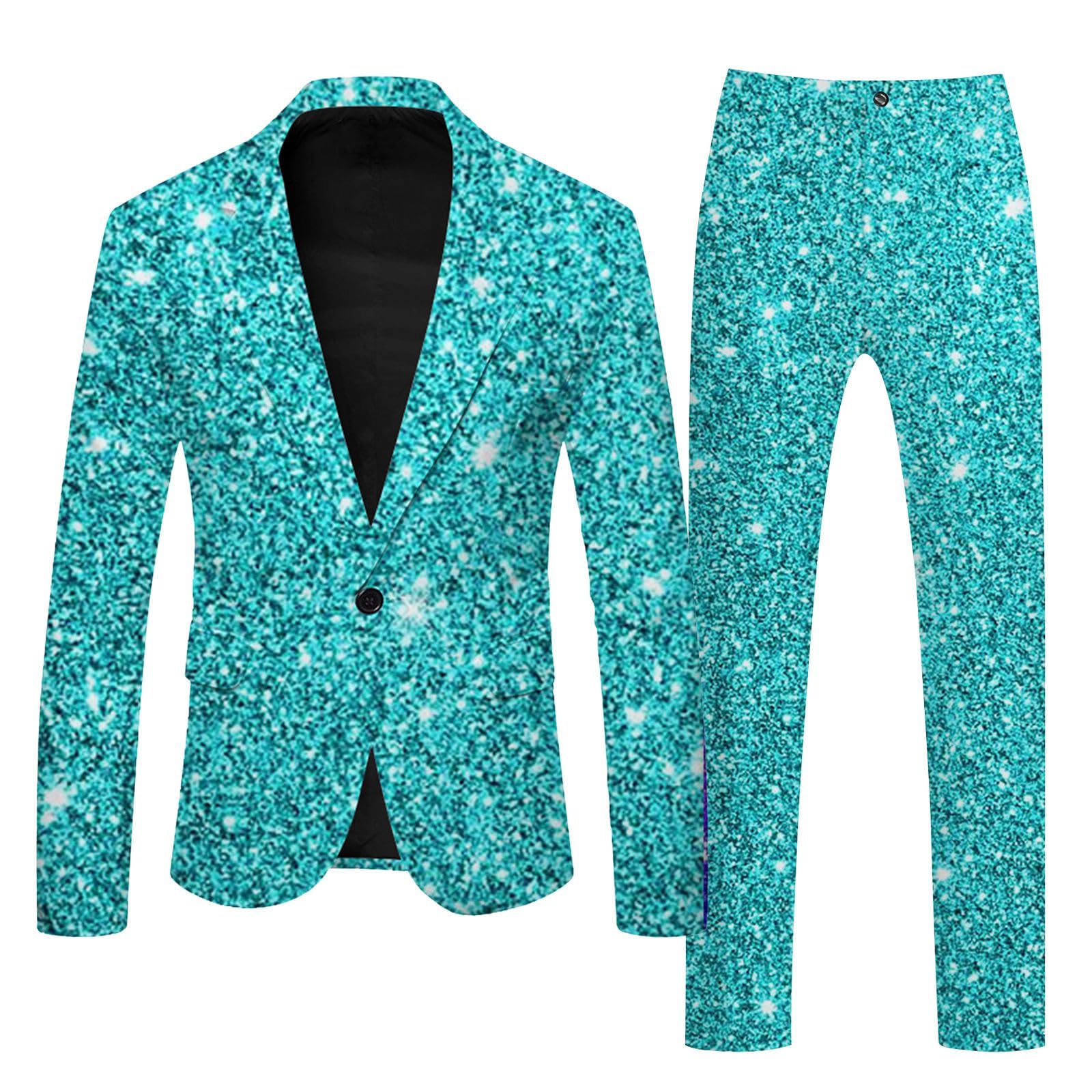 Tuta da uomo con paillette, 2 pezzi, con brillantini, slim fit, lucidi, smoking, giacca per carnevale, set da discoteca, giacca con glitter metallizzati, giacca per feste