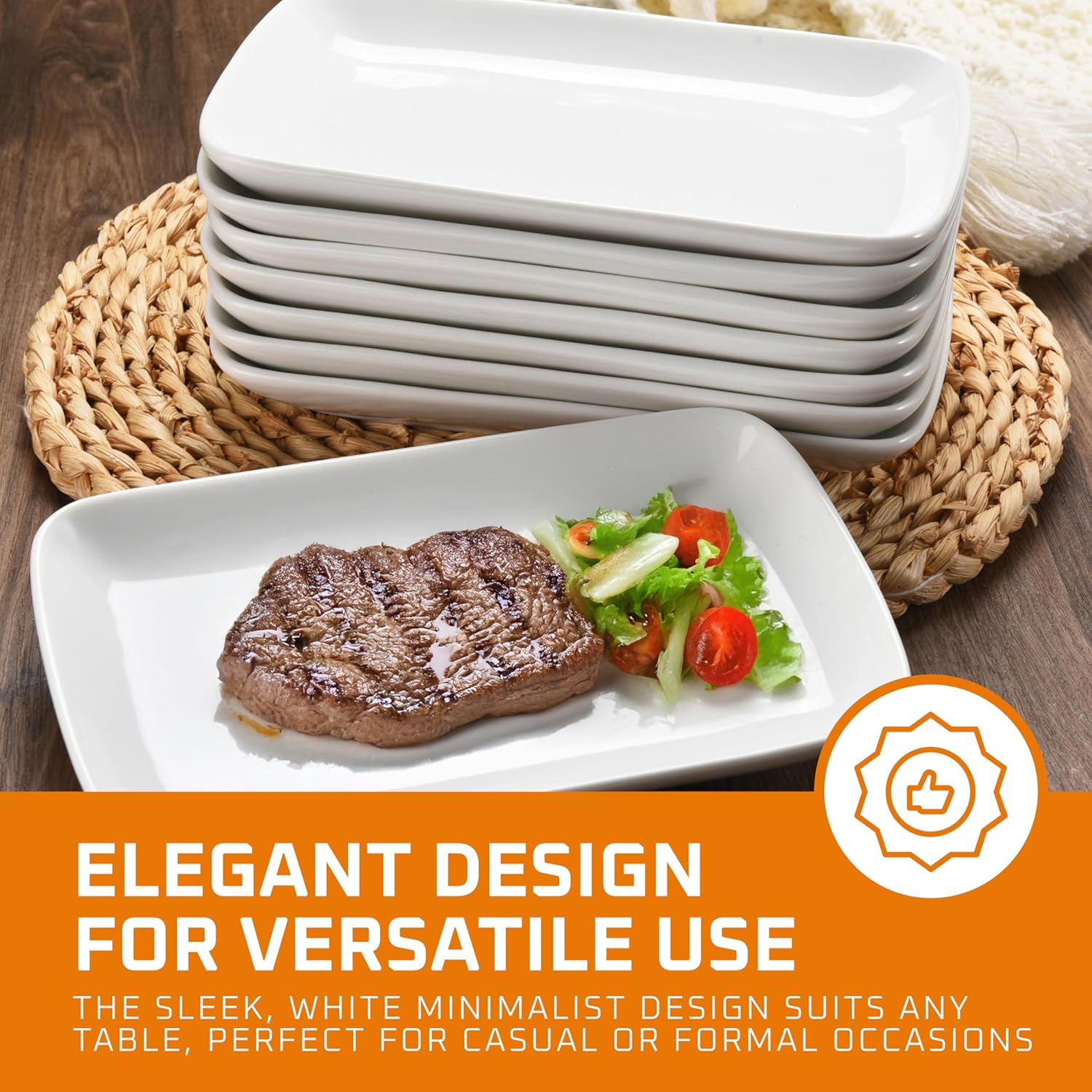 Bruntmor White Rectangular Platter Plates Set of 8 - Ceramic Serving Dishes - 8'' White Plates Serving Tray for Dessert Appetizer, Salad - Microwave Oven Safe - Perfect for Dinner and Party Buffet - Image 5