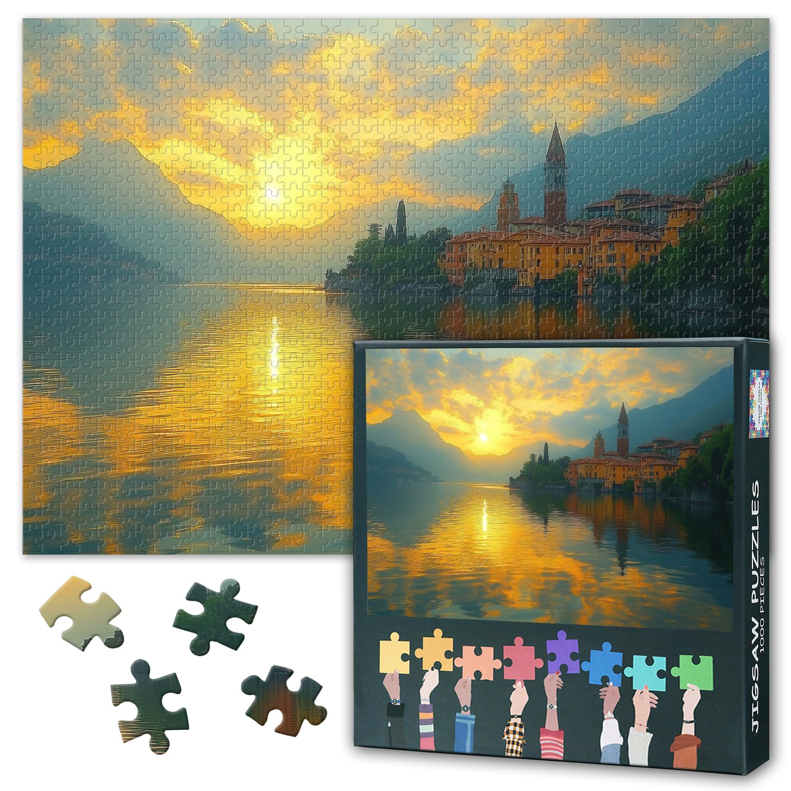 Puzzles for Adults 1000 Pieces, Como Lake in italy Jigsaw Puzzles, Lush Mountains Adult Puzzle for Adults, Educational Fun Games or Toys for Elders Friends 20X27 INCH