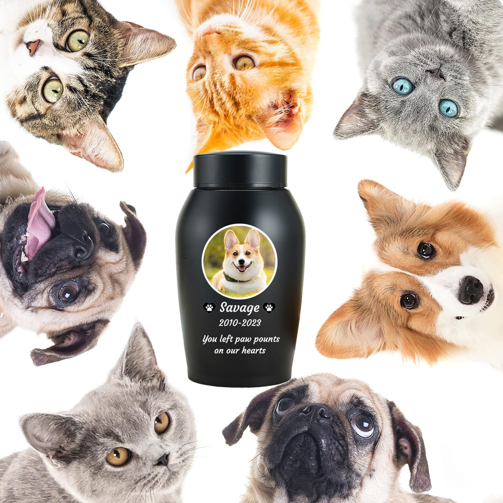 Haustier Urnen für Hunde Asche personalisiert, Hund Urnen für Asche anpassbar, Edelstahl Hund Einäscherung Urnen Hund Memorial Keepsake Urnen,Schwarz,Big