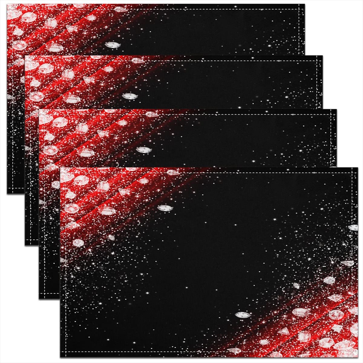 Glitter Placemats Set of 4, Modern Abstract Art Table Place Mats, Red Orange Black Pattern Placemat for Kitchen Dining Table Indoor Outdoor 45x30cm