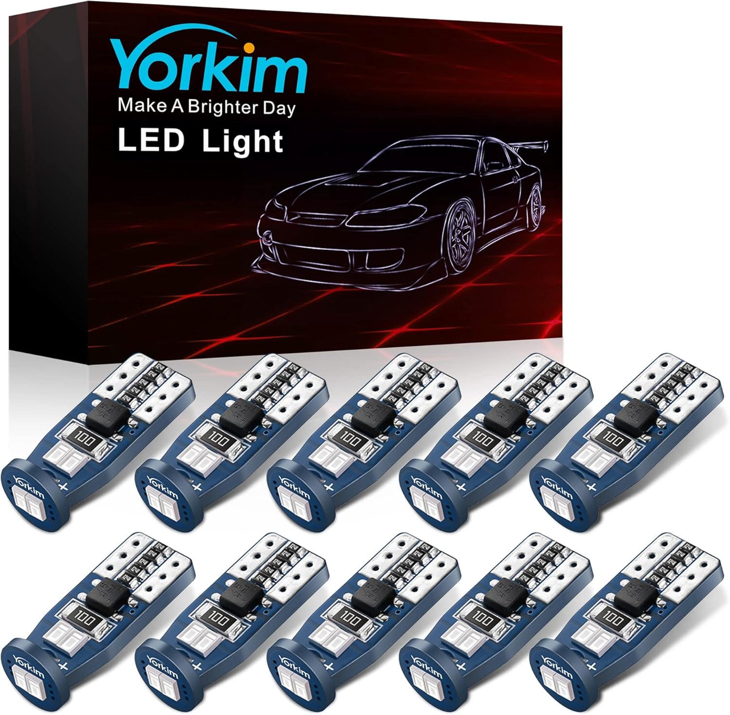 Yorkim Bombilla LED T10 Canbus sin errores 6-SMD Super Bright EMC Chipsets, 194 LED interiores para cúpula de coche, mapa, puerta, placa de