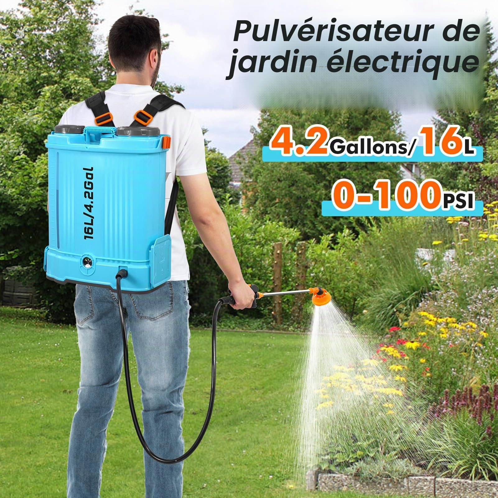 Pulvérisateur électrique à Piles 15 L, 21 V avec 6 Buses de brumisation, pulvérisateur de Jardin, pulvérisateur de Mauvaises Herbes, pulvérisateur d'eau avec bandoulière réglable