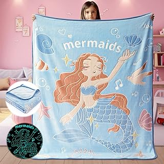 Glow in The Dark Mermaid Blanket Throw Gifts for Girls Kid Blankets Super Soft 3 4 5 6 7 8 9 10 Year Old Girl Gift Ideas G...