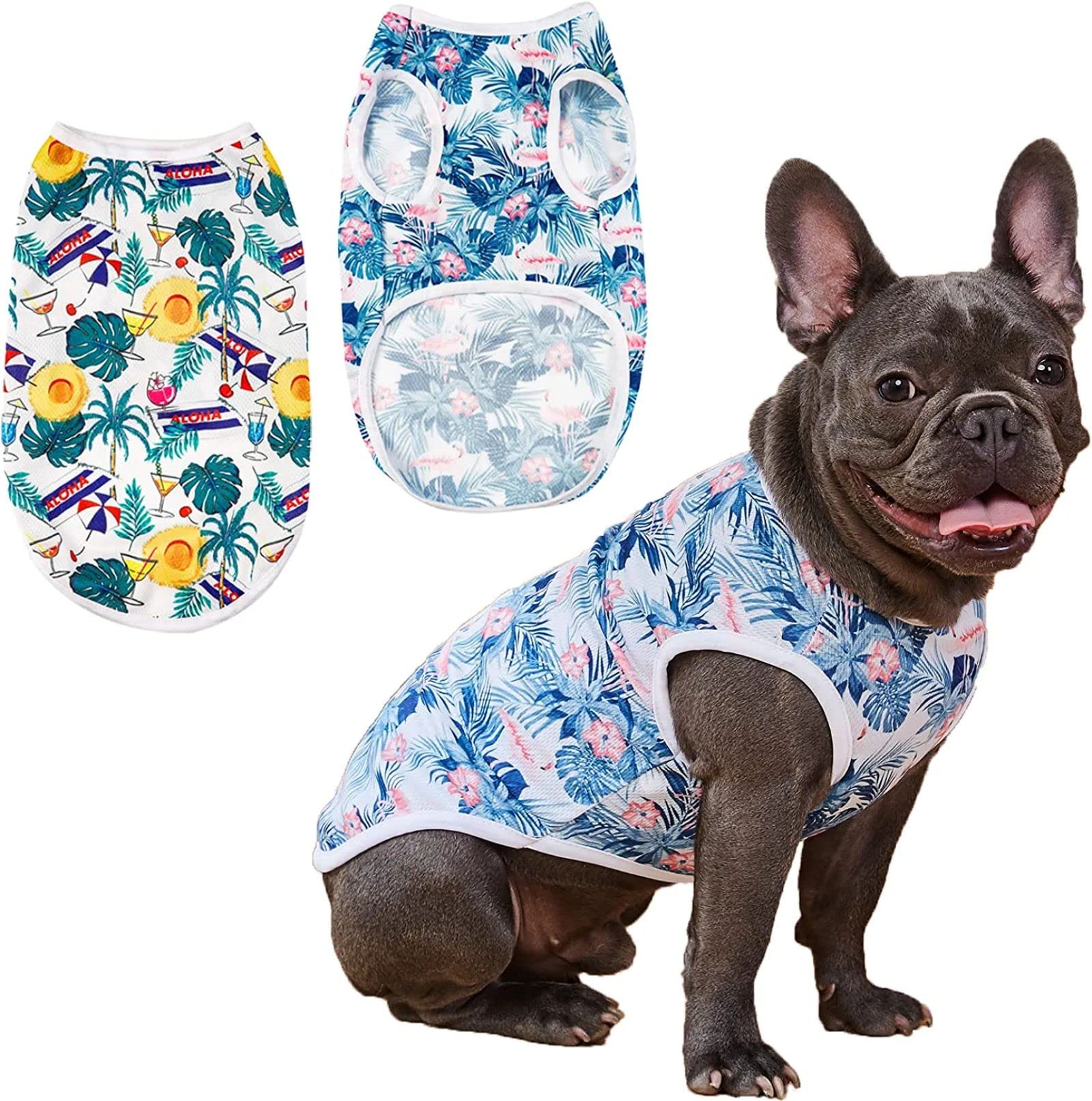 Becailyer2 Pack Dog Hawaiian Shirt Cooling Shirt for Dogs, Dog Summer Shirt Puppy Clothes,Soft & Breathable Mesh Dog Clothes Beach Seaside Puppy Shirt for Small Dogs & Cats,L