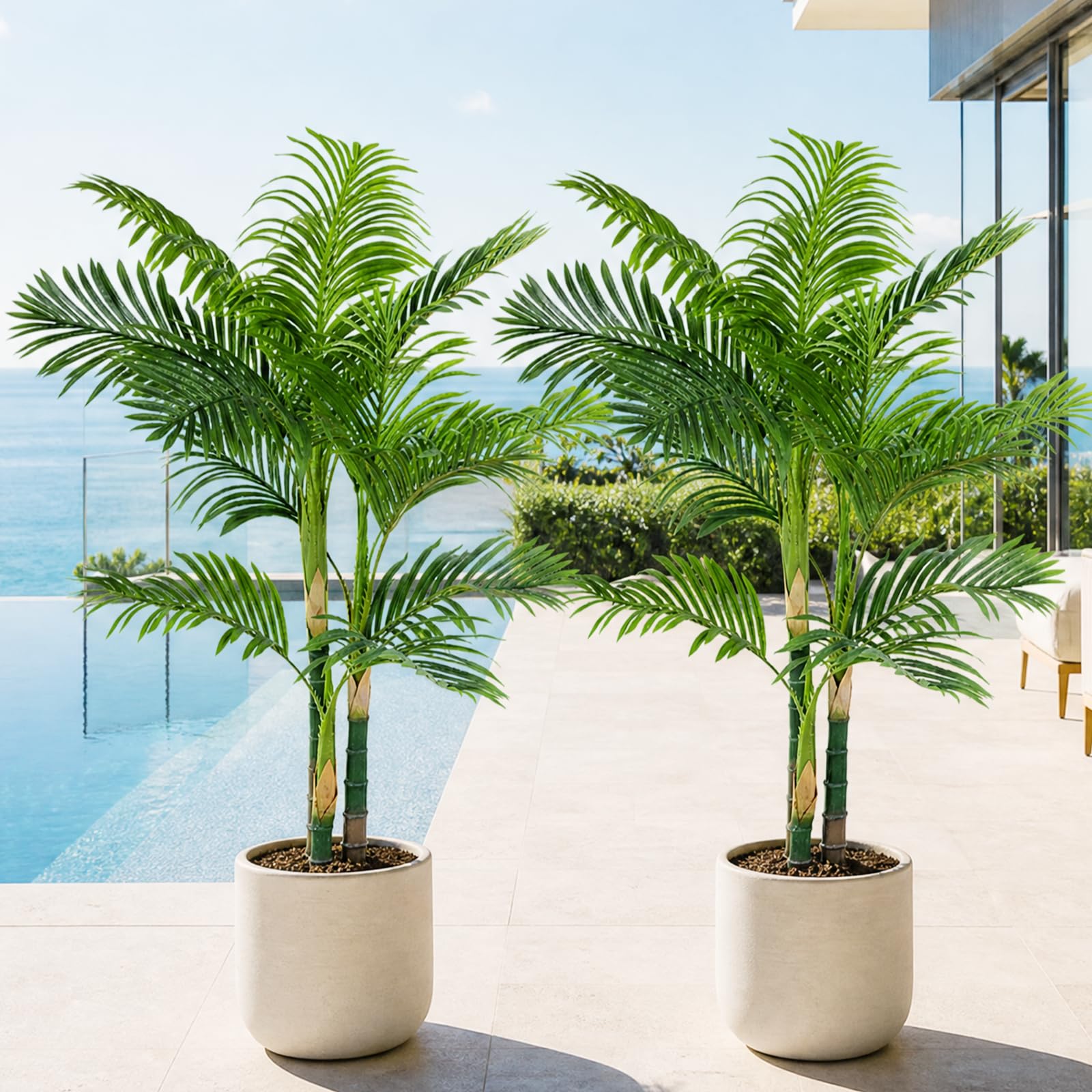 5ft Tall Triple Golden Cane Palm, Artificial Palm Tree Large Tropical Faux Palm Trees UV Resistant, Indoor &amp; Outdoor Fake Plant for Living Room, Outside Patio, Office Home Decor