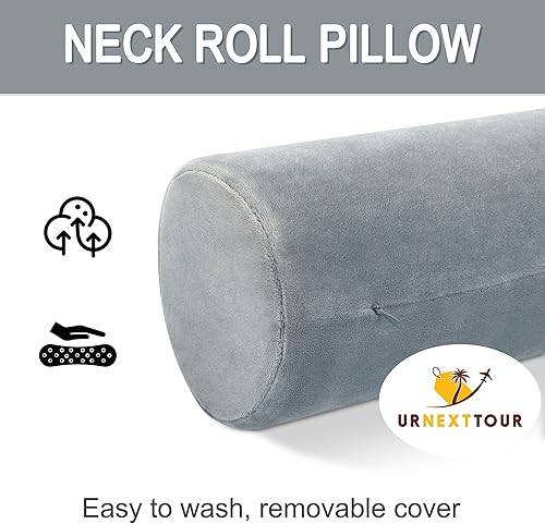 Miniatura 4 de urnexttour Almohada cervical redonda de espuma viscoelástica para aliviar el dolor, almohada lumbar firme para el cuello, color gris, 13.3 x 4.7