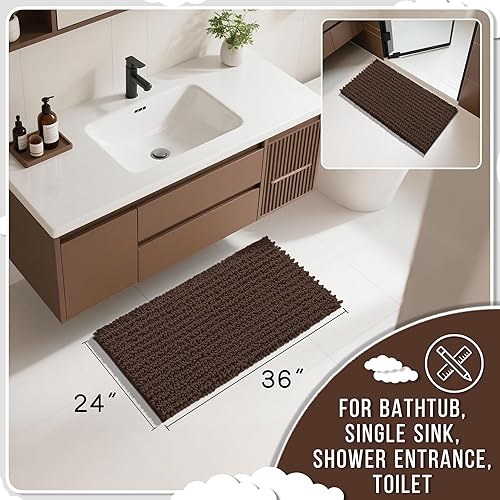 Miniatura 634 de Yimobra - Tapete de baño largo de felpilla, grande de 55.1 x 24 pulgadas, microfibra gruesa, absorbente, extrasuave, antideslizante, peludo, lavable