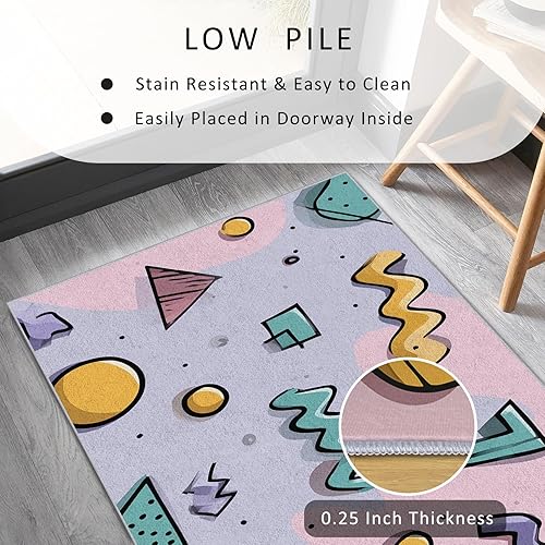 Miniatura 5 de Memphis Style Runner Rug 4x12 - Hallway Runner Rug 80s 90s Retro Geometric Pattern, Non Slip, Washable, Memphis Style Home Decor Carpet for Kitchen,