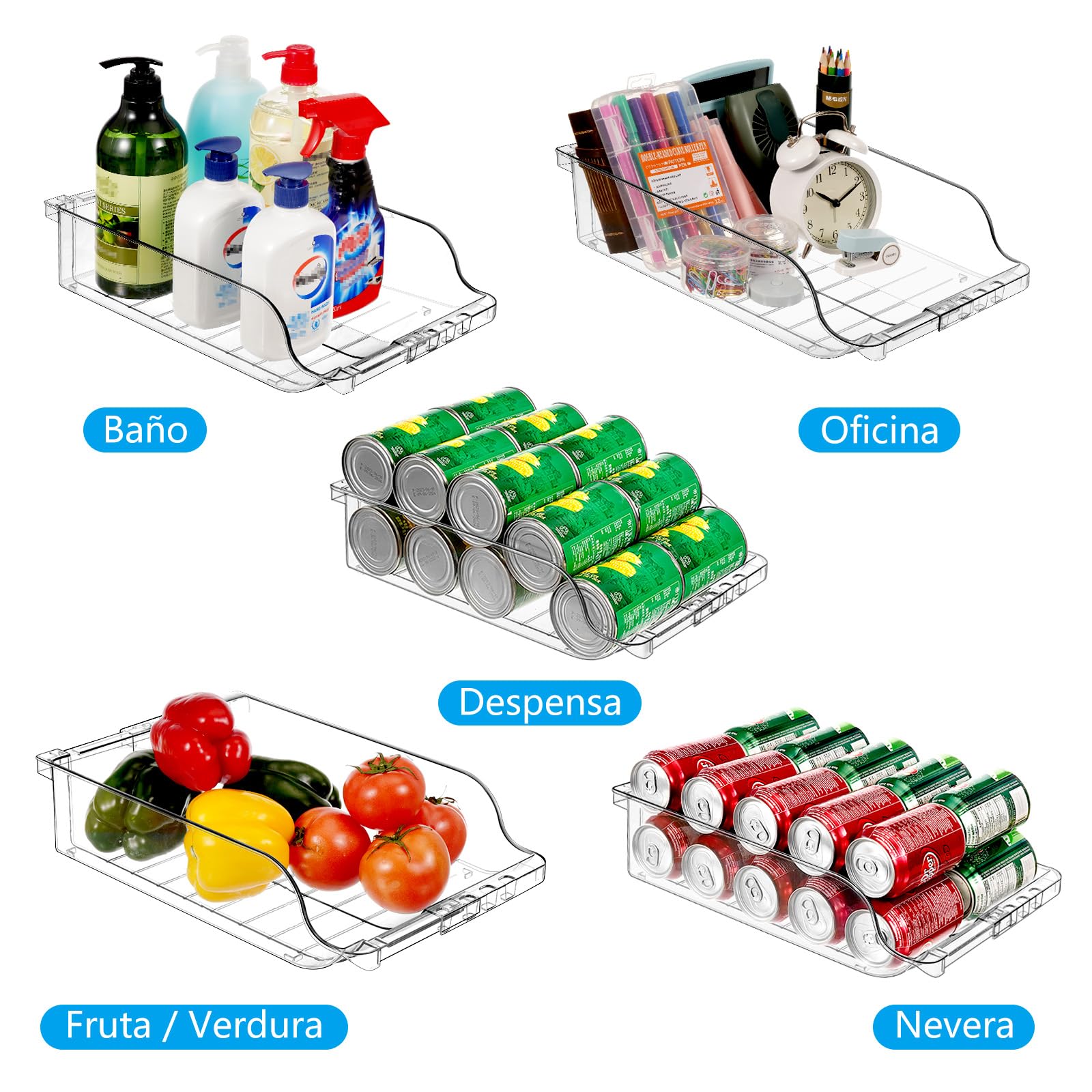 4 Unidades de Organizador de latas de refresco Ajustable de Ancho Transparente para refrigerador, dispensador de latas de refresco expandible para Cerveza, refrescos, Cocina, despensa