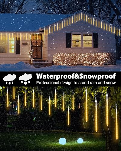 Miniatura 4 de Joomer Luces de Navidad para exteriores, 11.8 pulgadas, 10 tubos, 240 luces LED de lluvia de meteoritos, luz LED de carámbano de nieve en cascada
