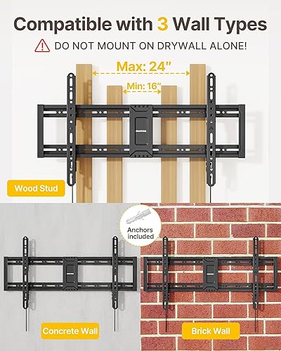 Miniatura 5 de monTEK Soporte de pared de TV inclinable resistente para televisores de 43 a 95 pulgadas, capacidad de 200 libras, soporte de pared delgado de