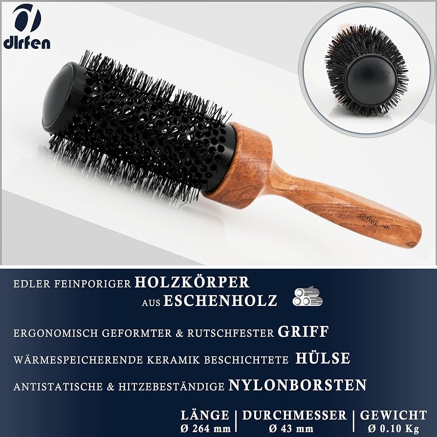 Runde Haarbürste Mit Holzgriff – Antistatische Nylonborsten, 21 Cm | Für Pony & Styling | Ideal Für Glatte Haare