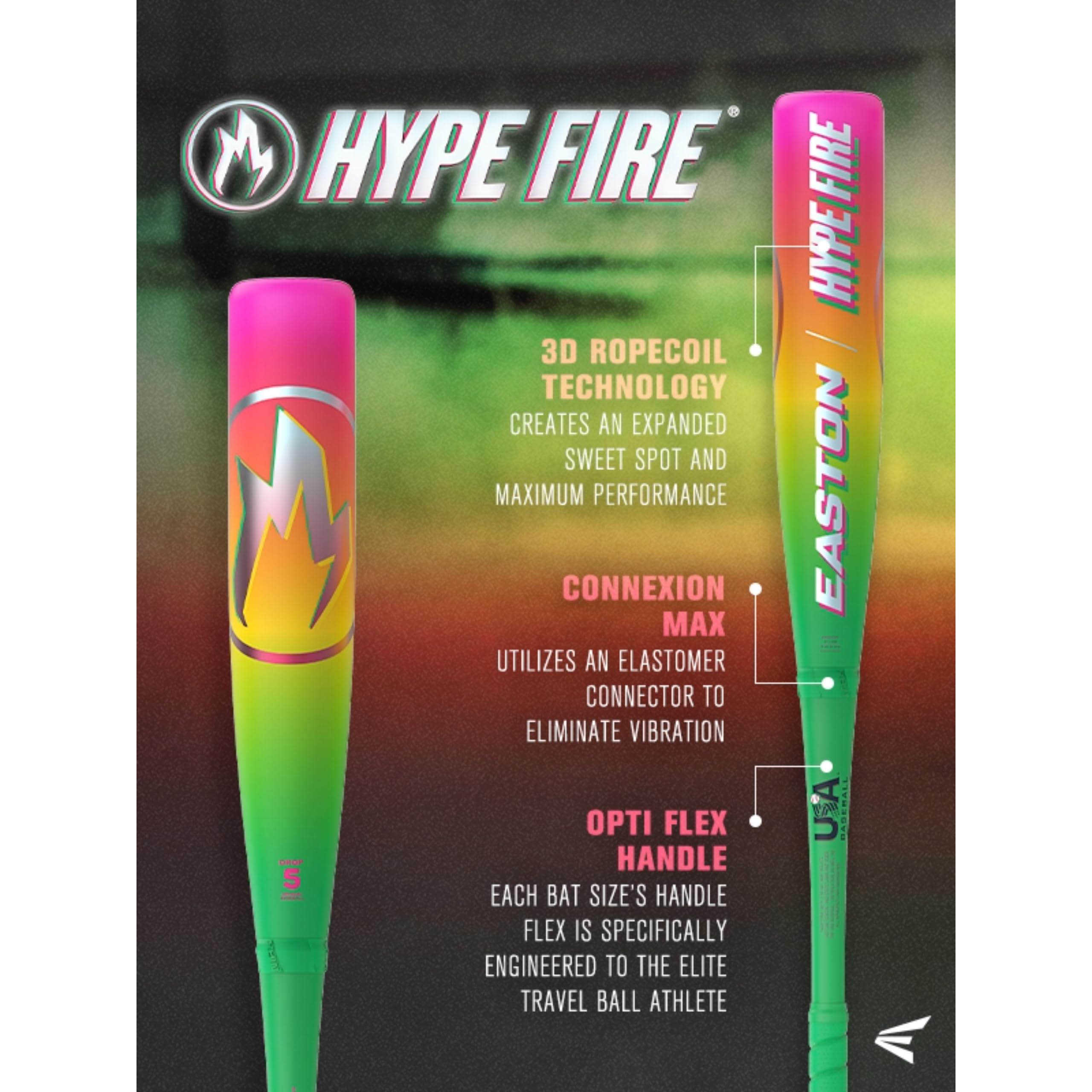 Easton | 2026 | Hype Fire Baseball Bat | USA | -5 / -8 / -10 / -11 Drop | 2 5/8" Barrel | 2 Pc. Composite