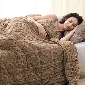 Cottonblue Weighted Blanket 17lbs for Relax and Calm - Plush Cozy Fleece Sherpa Weighted Blankets for Restful Nights, Luxurious Jacquard Decor Blanket Queen Size for bed sofa couch, 60x80 Inches, Grey