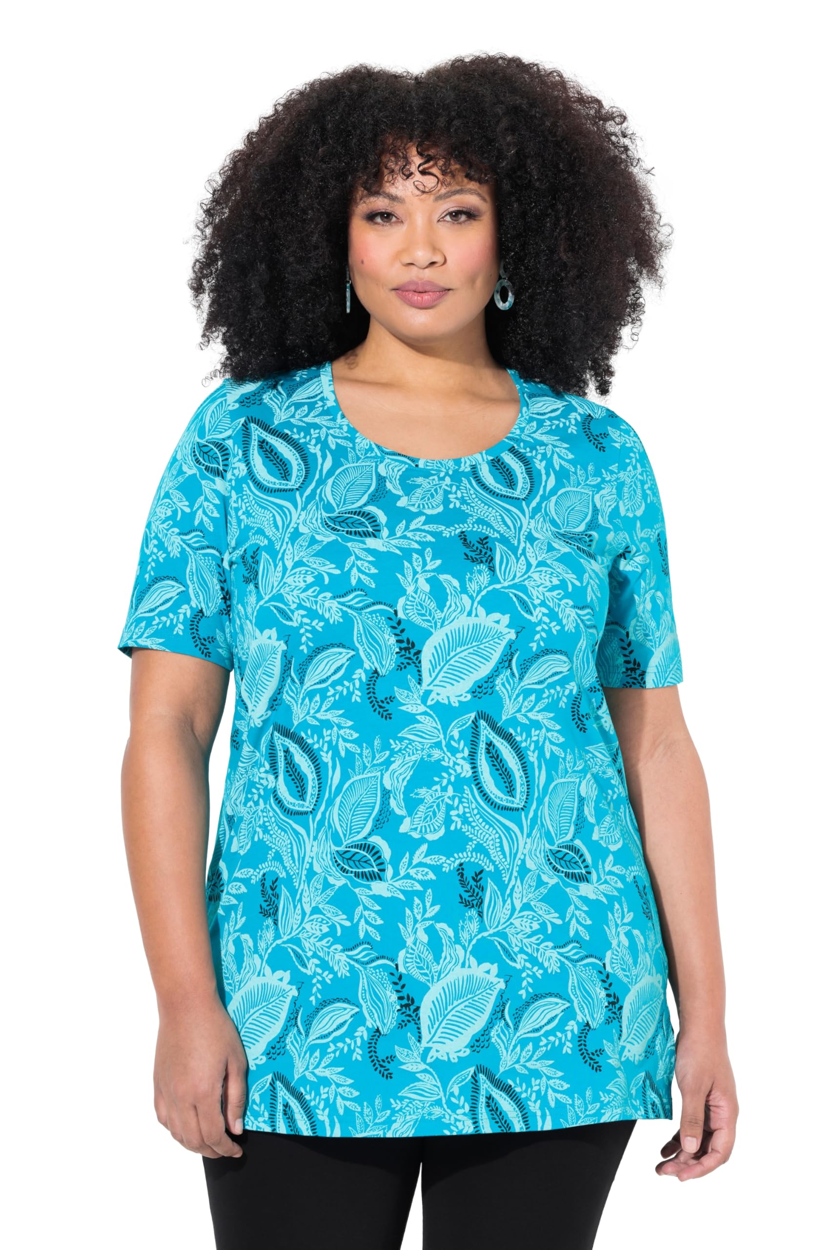 Ulla Popken Damen große Größen Übergrößen Plus Size Longshirt, A-Linie, Rundhalsausschnitt, Halbarm 839743