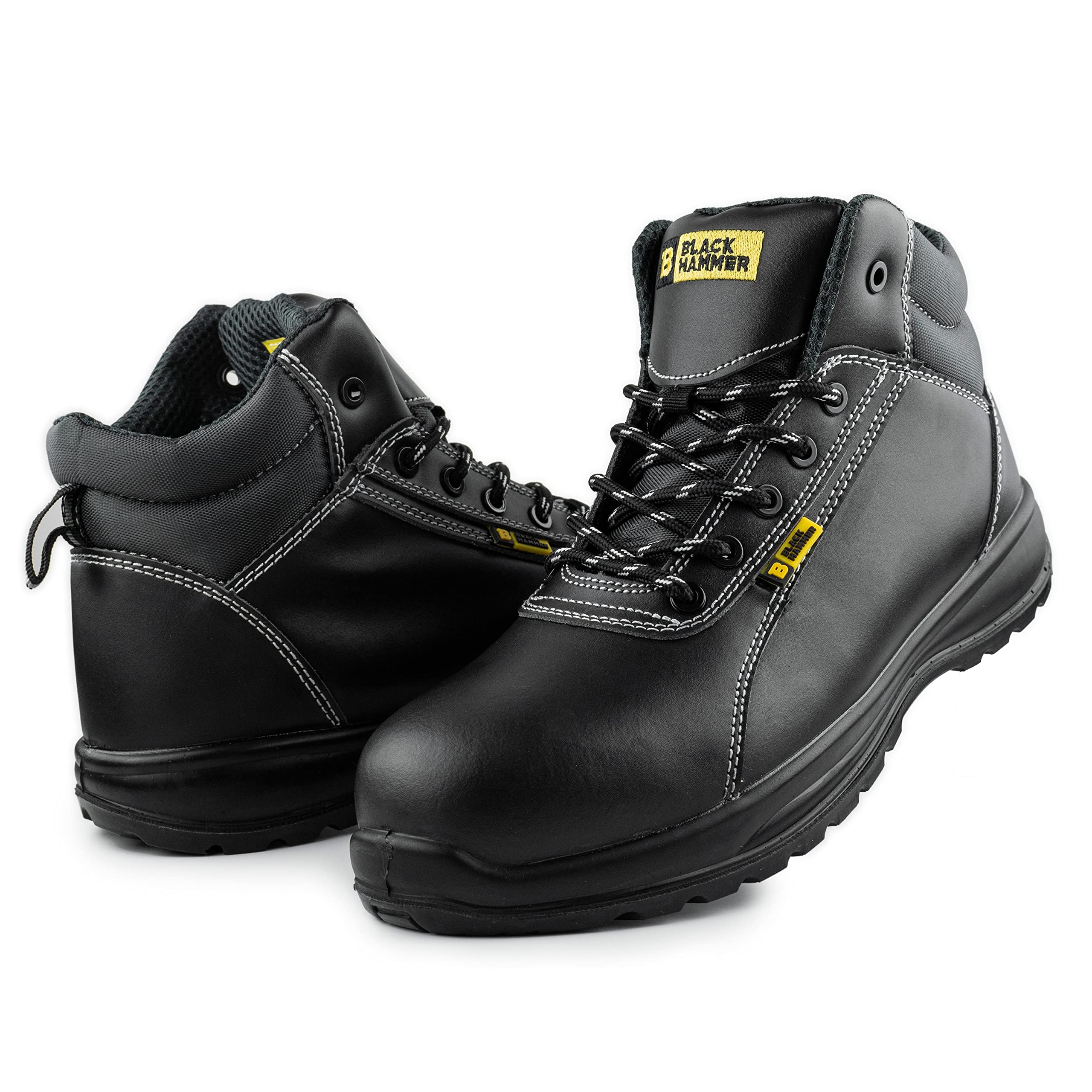 Męskie Skórzane Buty Ochronne S3 SRC Kompozytowe Noski Kevlarowe Niemetalowe Bez Metalu Lekkie Buty Robocze Za Kostkę Do Wspinaczki Black Hammer 1500 Czarne