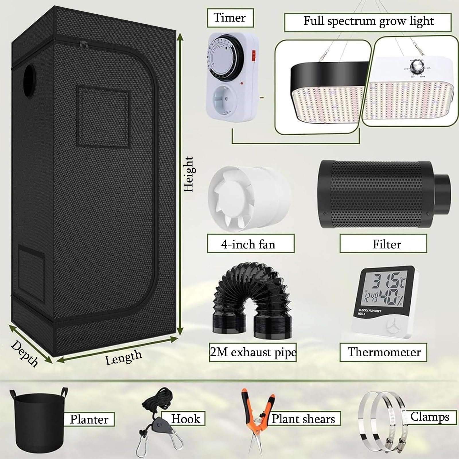 Armario De Cultivo, Kit Completo Con LáMpara Led De Espectro Completo De 100 W/200 W Regulable, Kit De Armario De Cultivo HidropóNico.,40 * 40 * 120cm-Dimmingversion200W(set)
