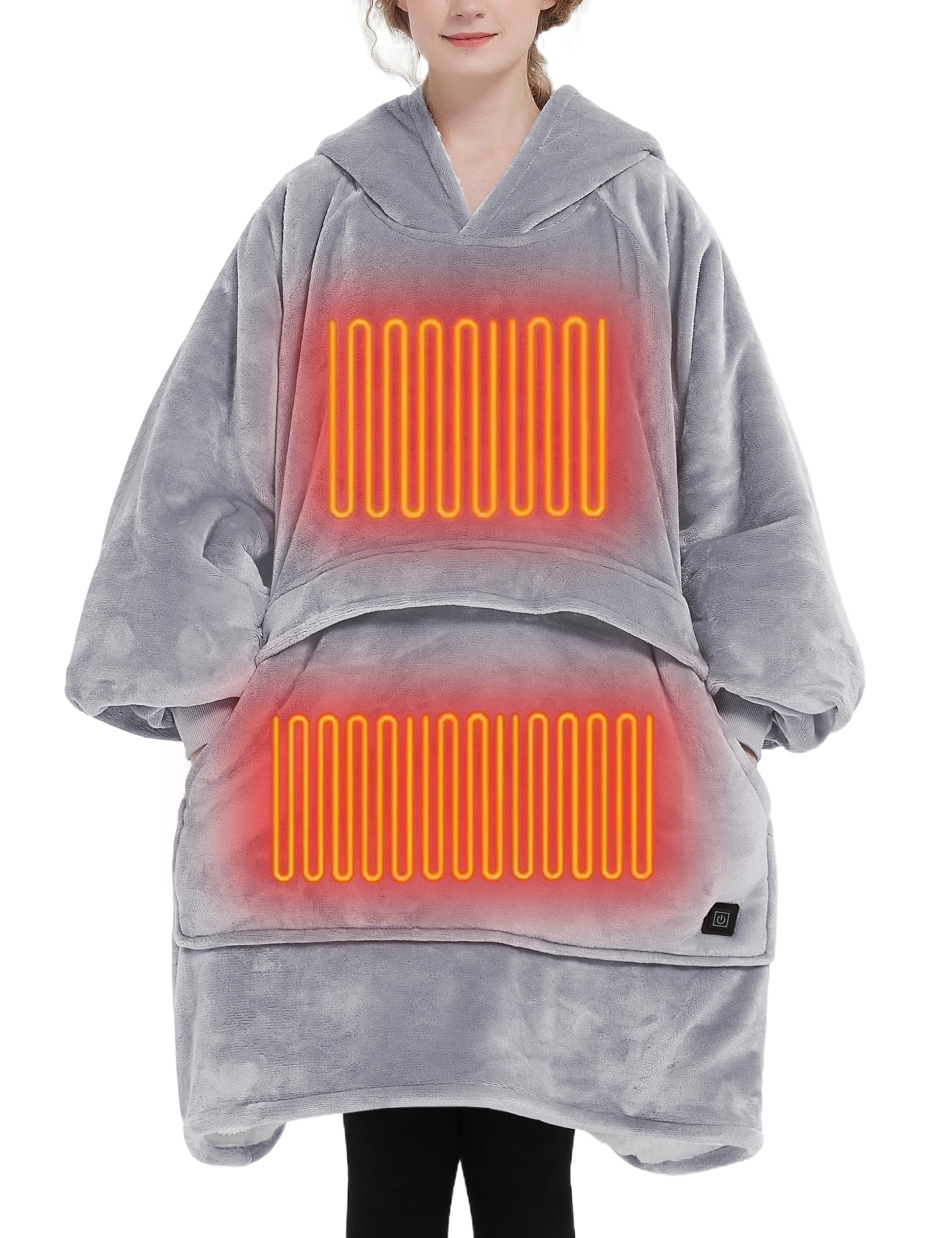 KFUBUO Heated Electric Wearable Blanket Throw Battery Operated Portable USB Cordless Outdoor Hoodie Sweatshirt (Heated Blanket Light Grey)