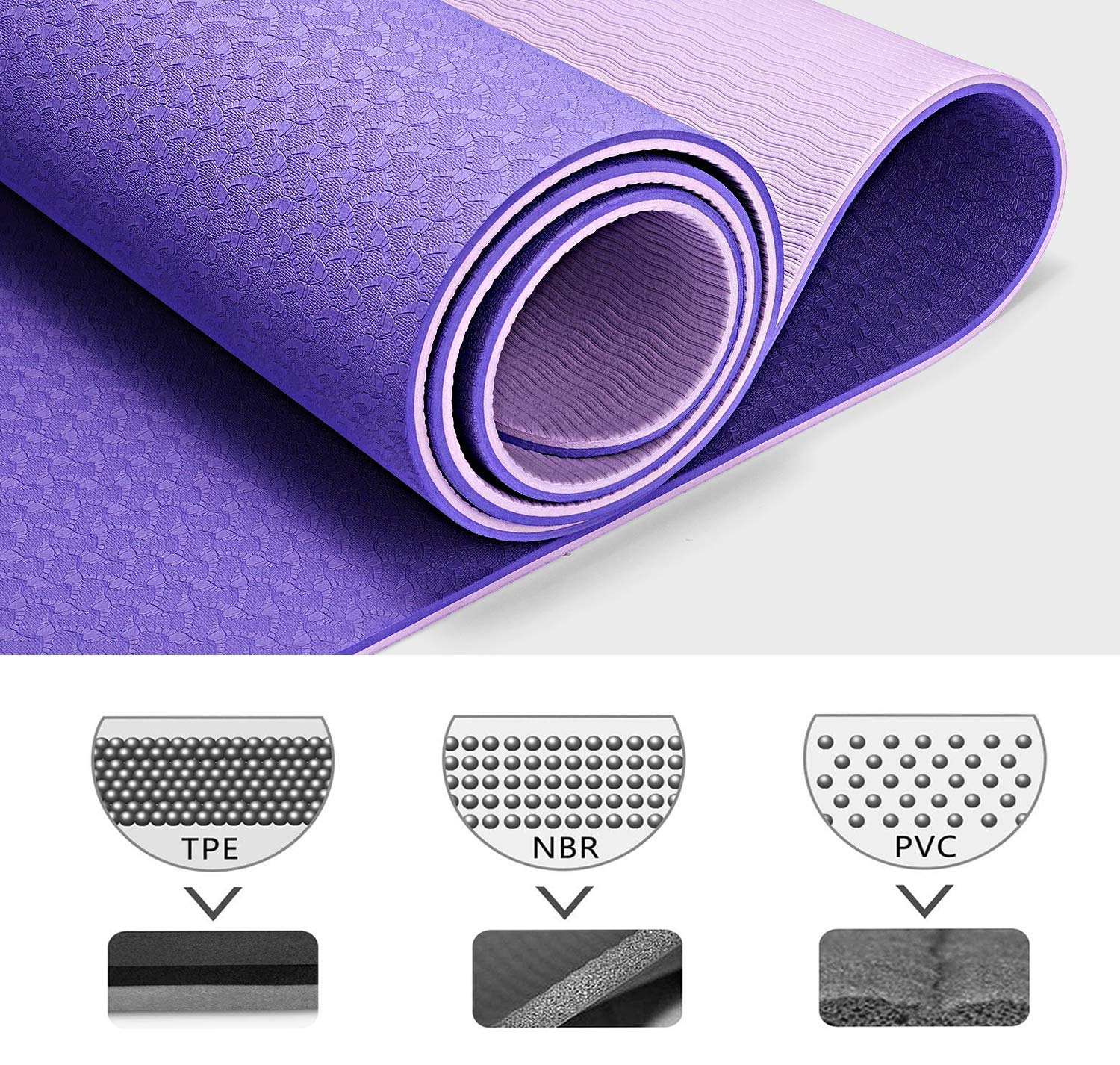 IBK FITNESS - Tappetino da Yoga, Tappetino da Yoga Imbottito e Antiscivolo Fitness Pilates e Ginnastica con Cinturino di TPE,180 x 60 cm