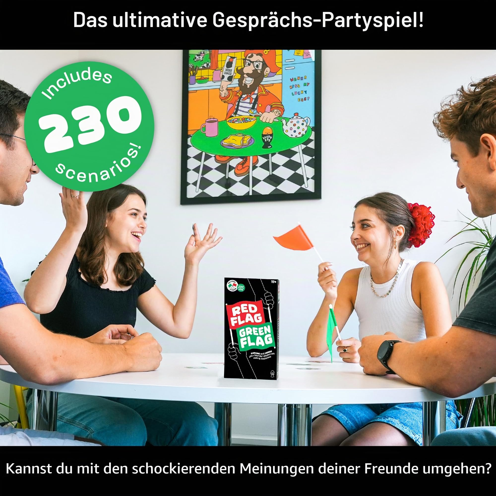 Lucky Egg - Lustiges Partyspiel mit roter und grüner Flagge - Dating-Entscheidungen der Freunde des Richters - 230 Verschiedene Fragen - Gesellschaftsspiel für Erwachsene