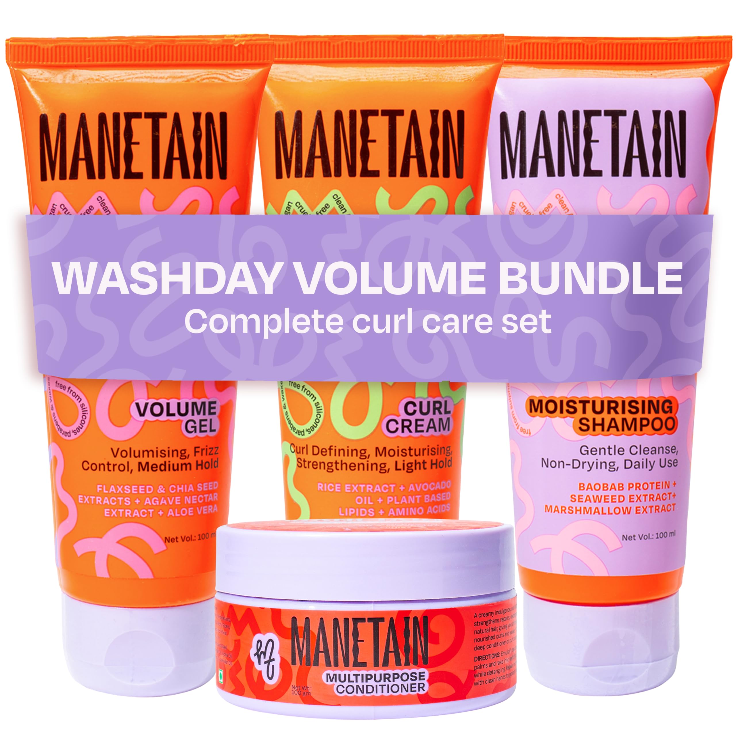 Washday Bundle | Moisturizing Shampoo 100ml , Multipurpose Conditioner 100gm , Volume Gel 100ml & Curl Cream 100ml | Hydrating, Anti-Frizz, Curl-Enhancing for Curly, Wavy Hair | Protein/Moisture Balanced | Vegan, No Sulfates or Silicones-image-14