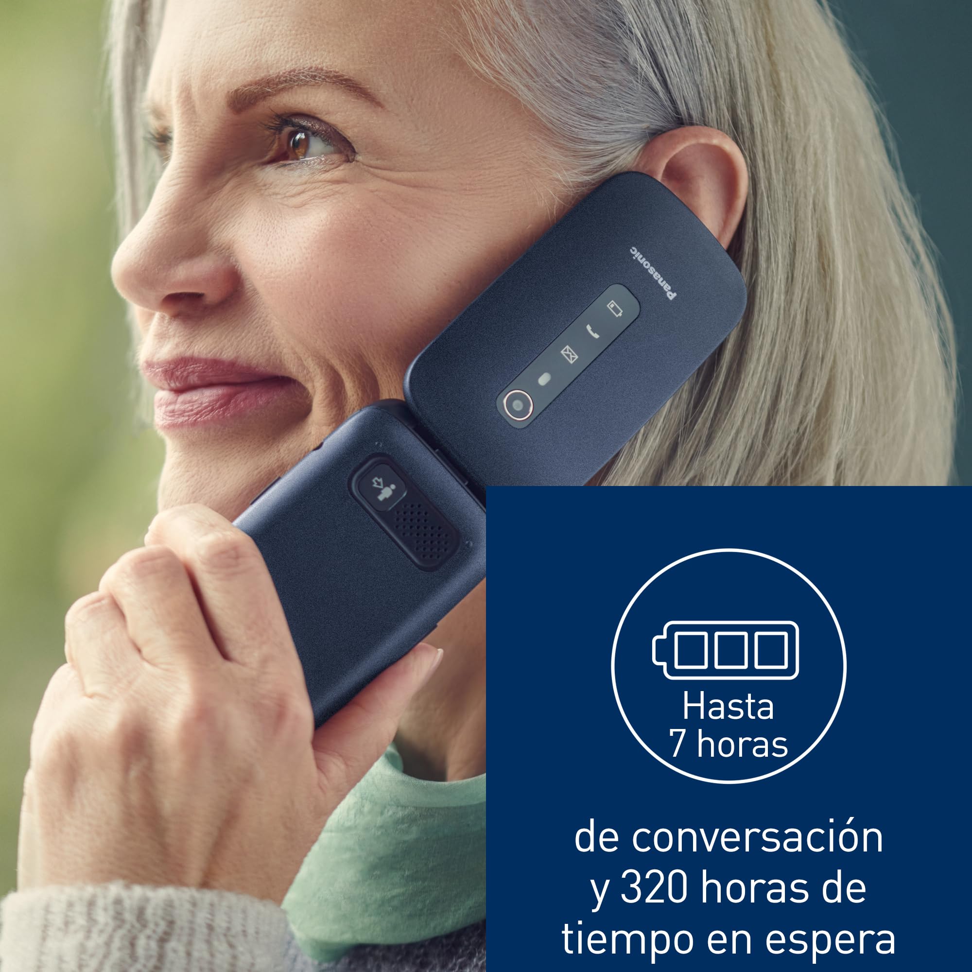 Panasonic KX-TU550EXC 4G Essentials Clamshell Teléfono Móvil para Personas Mayores, Cámara De 1.2 MP, con Pantalla Grande de 2.8", 290 Horas De Tiempo En Espera, Azul