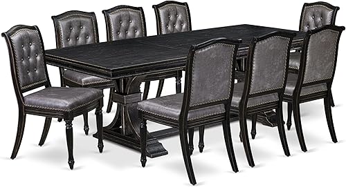 Miniatura 17 de LEMA7-SBB-34-Juego de mesa de comedor de 7 piezas consta de una mesa de cocina y 6 sillas tapizadas de piel sintética gris oscuro con respaldo