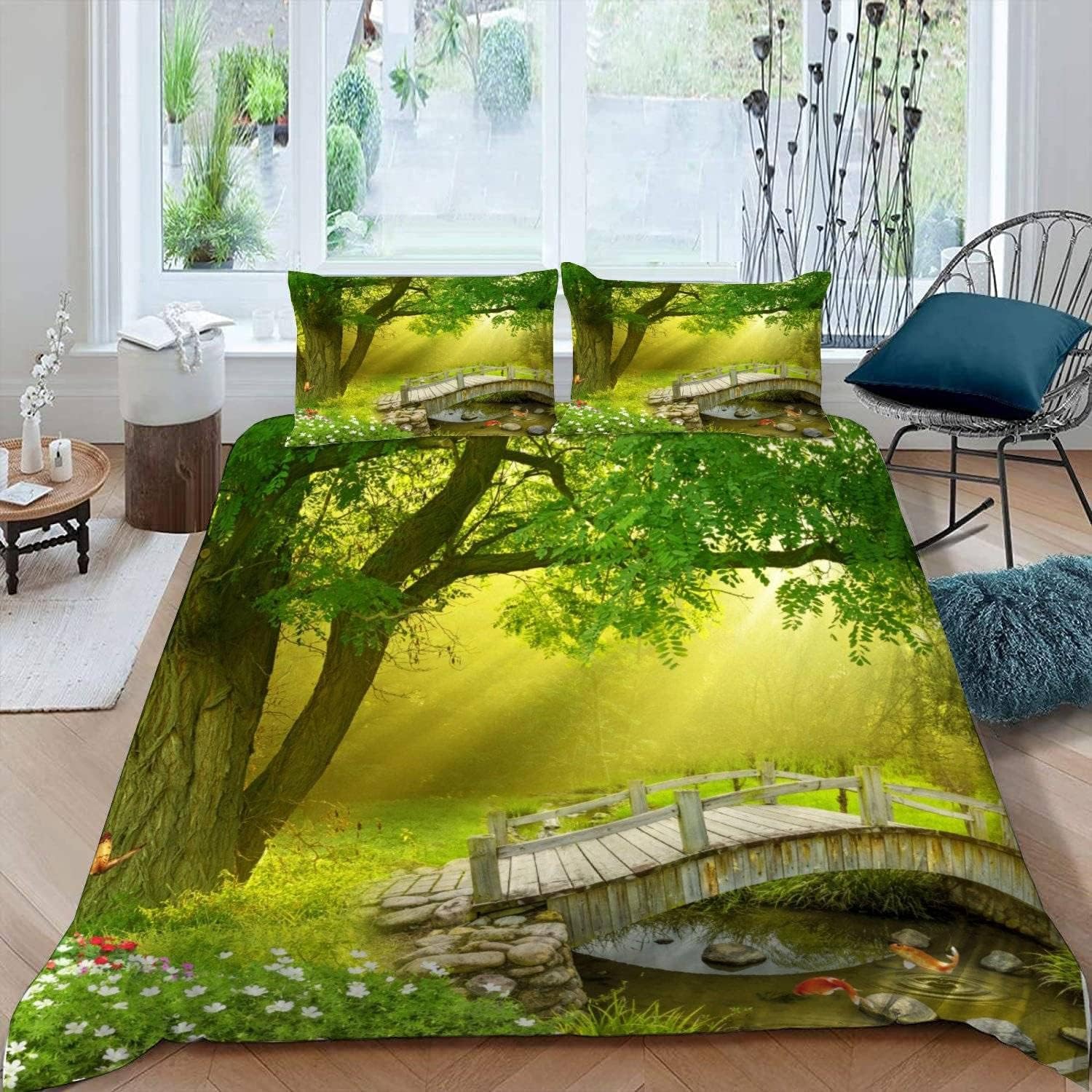 Parure de lit 240x220 cm avec paysage forestier en 3D pour chambre